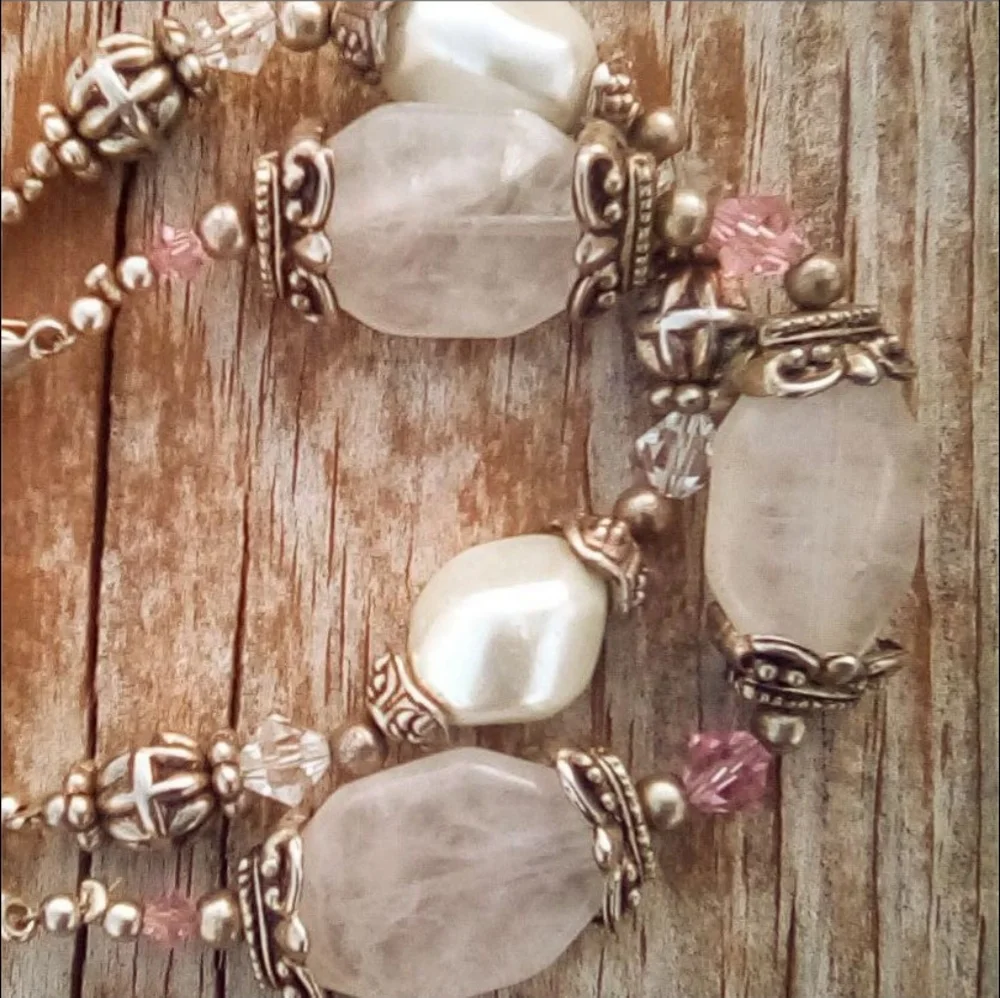 Geneva Oval Bracelet Watch Silver Tone Faux Pearl Beaded 25mm 7 Inch